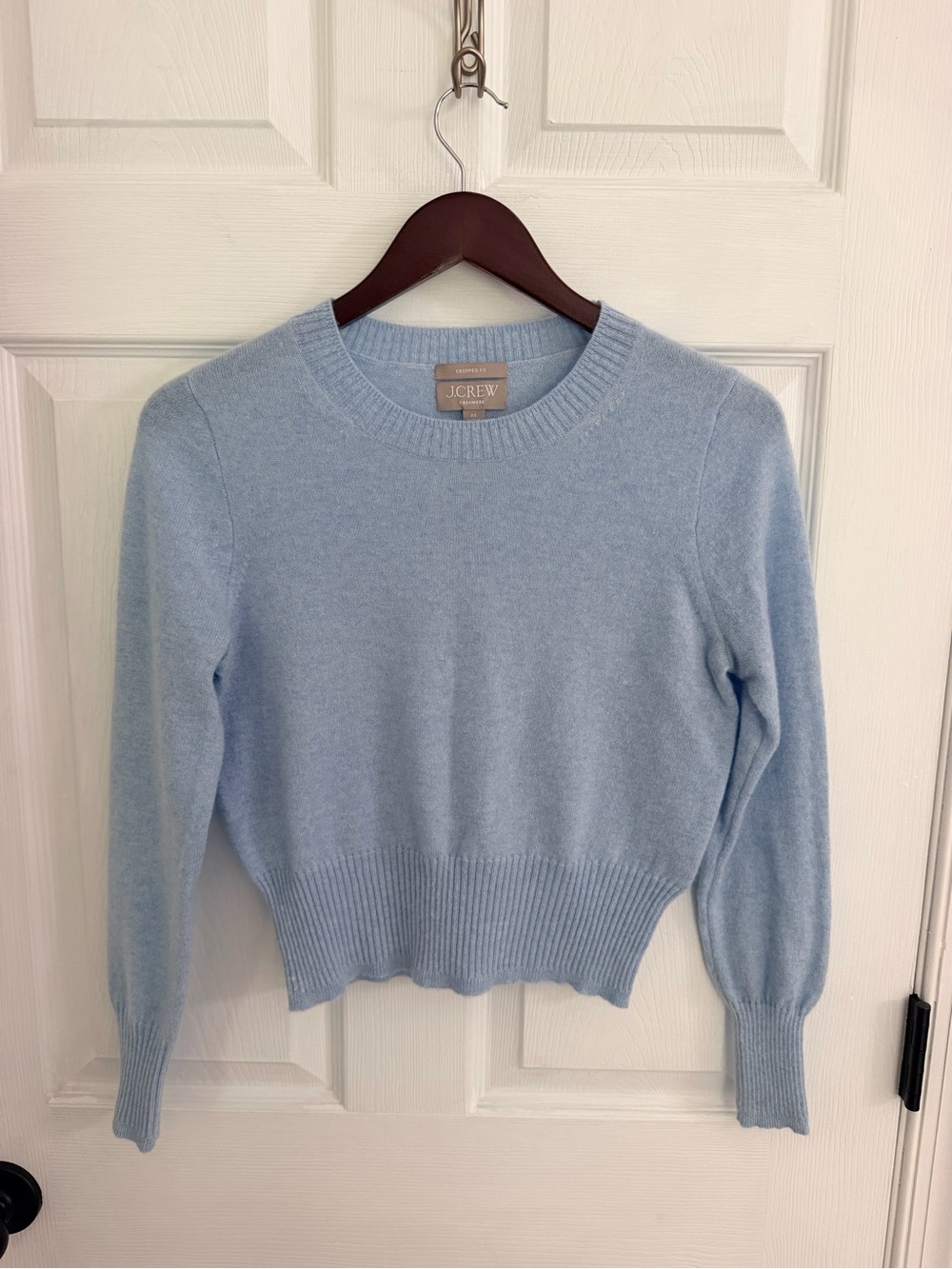 J. Crew Pale Blue Crewneck 100% Cashmere Cropped Fit Sweater, XS